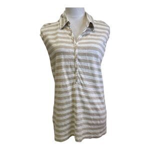 Tommy Bahama Linen Striped Sleeveless Button Down Shirt Top Ladies Large L